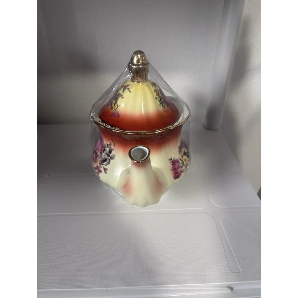 Vintage Decorative Teapot Floral Gold Tone Autumn